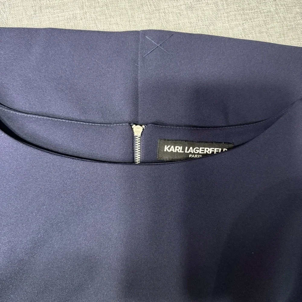 Karl Lagerfeld Navy Shift Dress with Tulip Bell Sleeves 12 Large - Picture 8 of 10